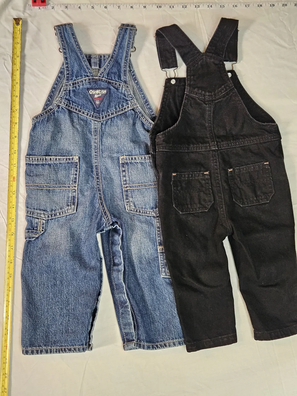 OshKosh B'gosh Kids Denim Overalls - Blue and Wonder Nation Black 12m